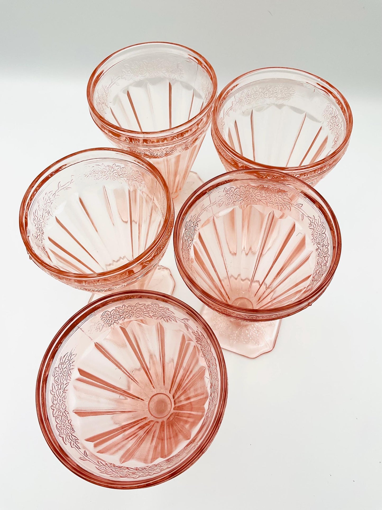 Vintage Jeannette Glass Pink Floral Blossom Square Footed Tumbler