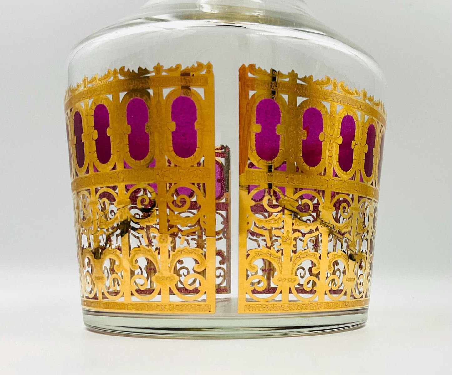 Vintage MCM Culver Cranberry Scroll Glass Decanter No Lid