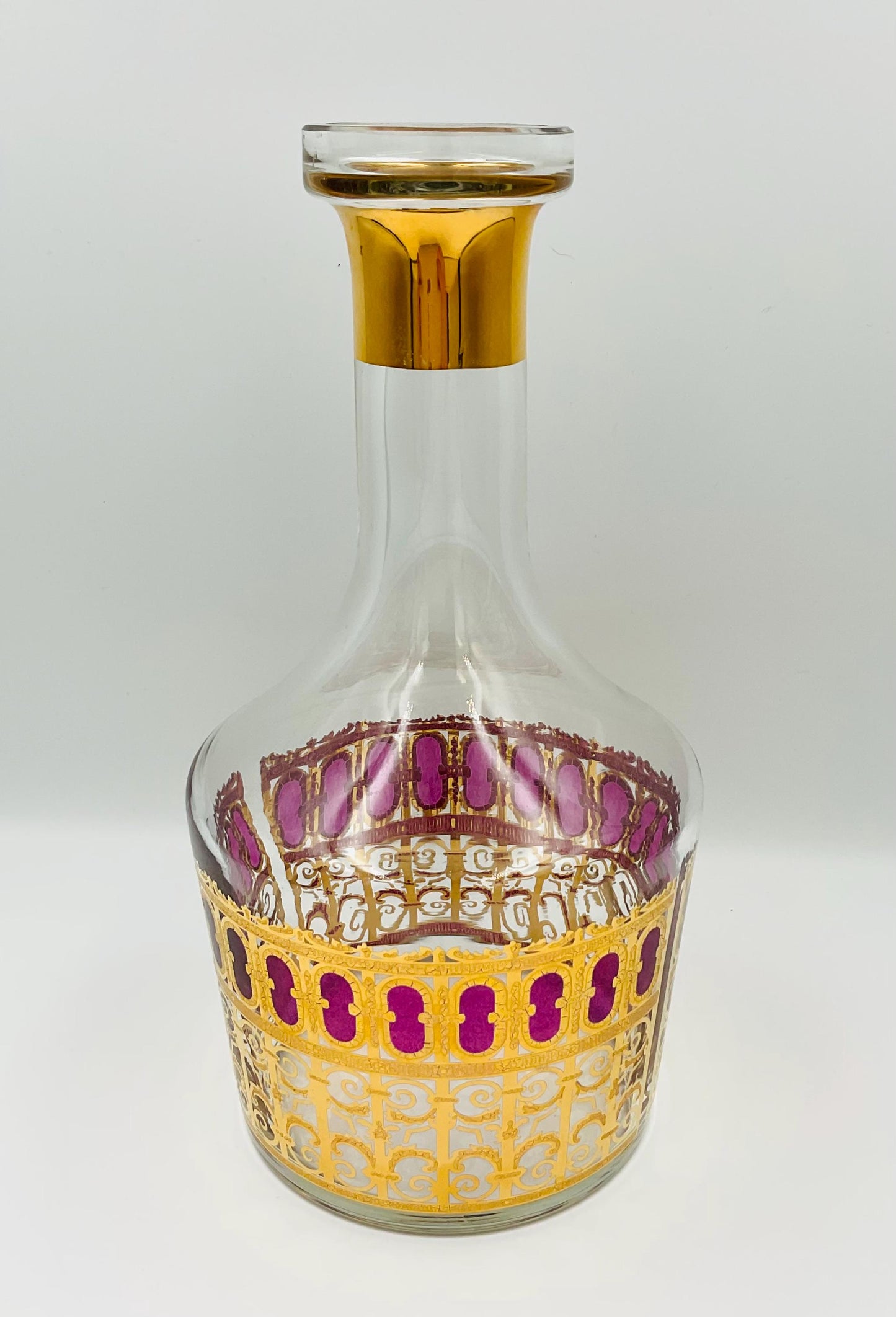 Vintage MCM Culver Cranberry Scroll Glass Decanter No Lid