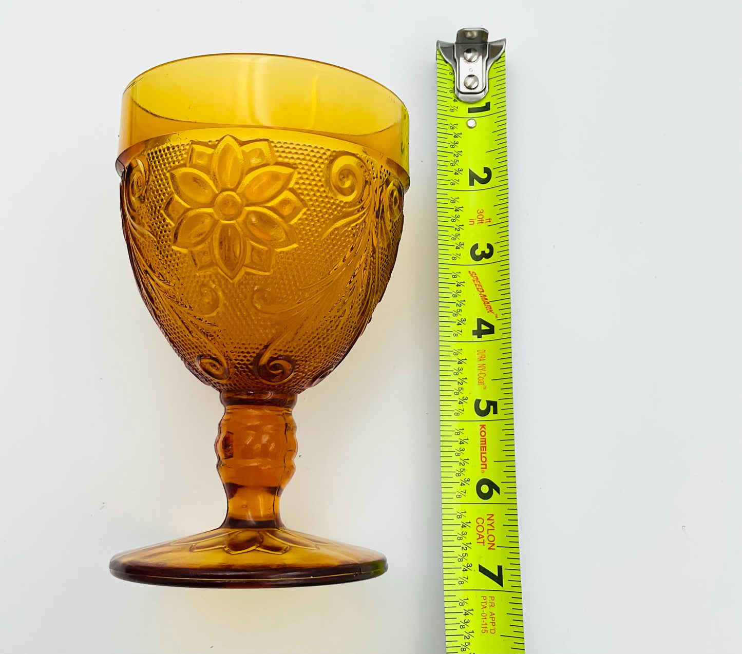Vintage Tiara Chantilly Daisy Sandwich Amber Indiana Glass Footed Goblet