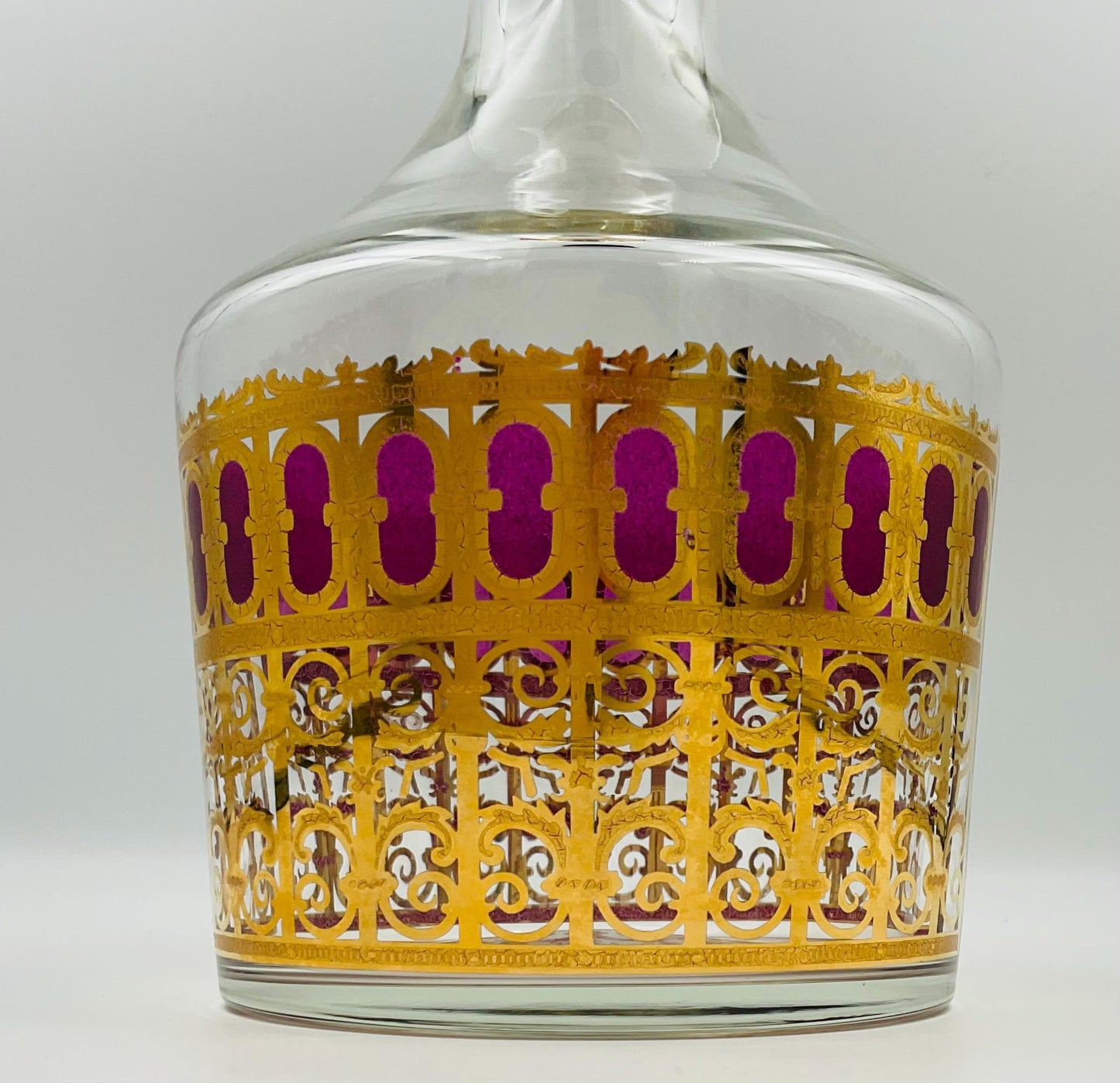 Vintage MCM Culver Cranberry Scroll Glass Decanter No Lid