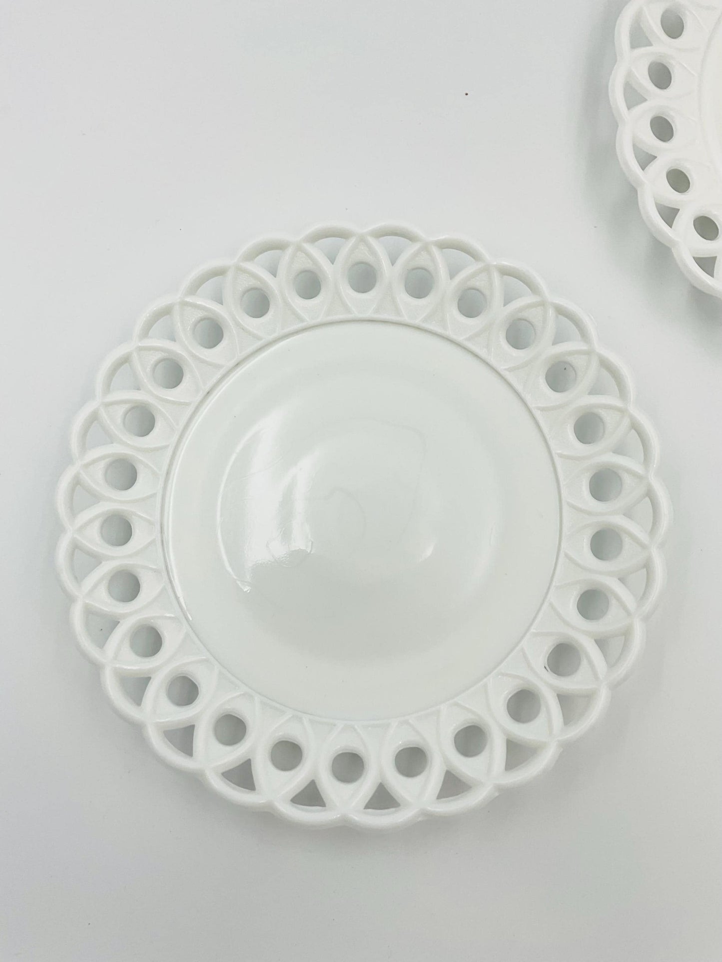 EAPG Milk Glass Plate: Victorian Scroll & Eye, Challinor Taylor Co.