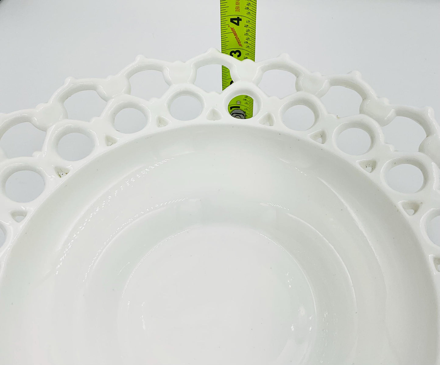 Vintage Milk Glass Footed Lattice Edge Bowl