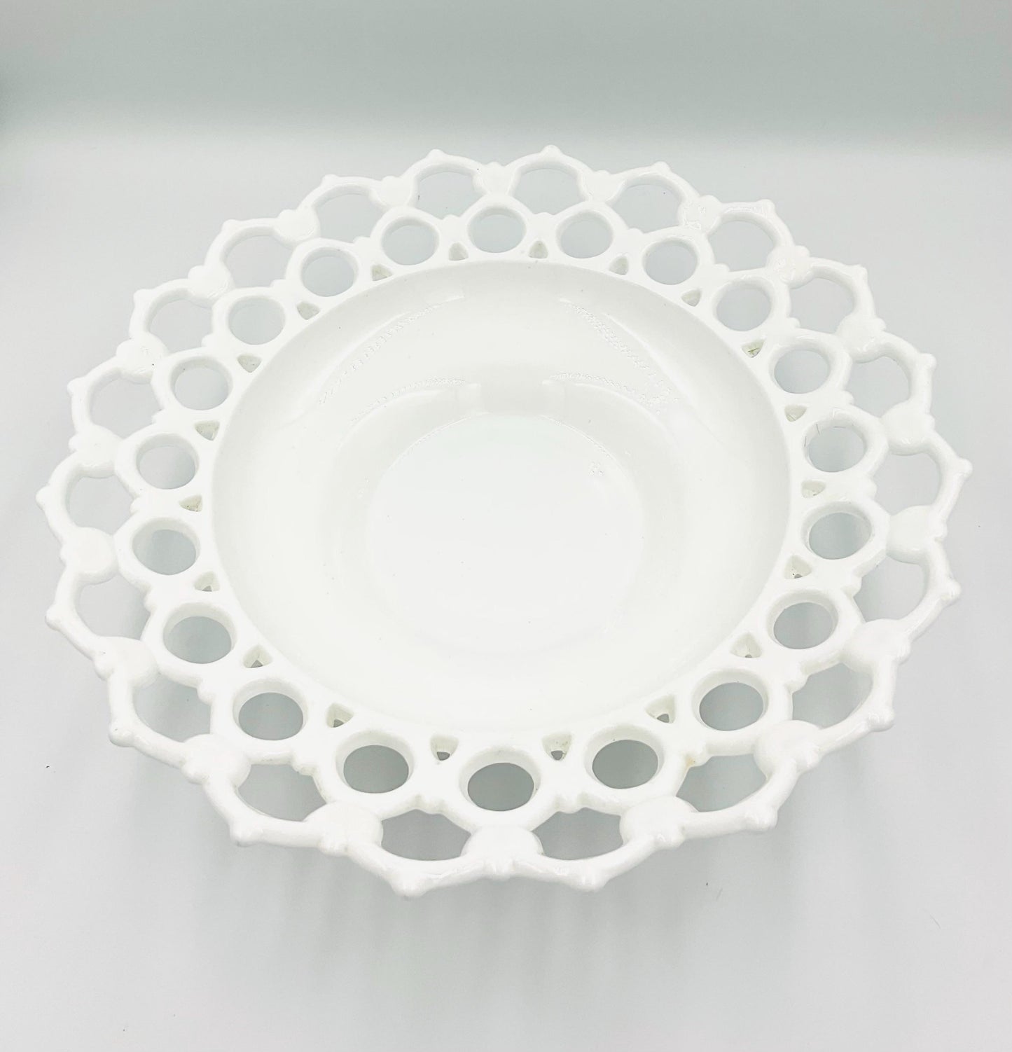 Vintage Milk Glass Footed Lattice Edge Bowl