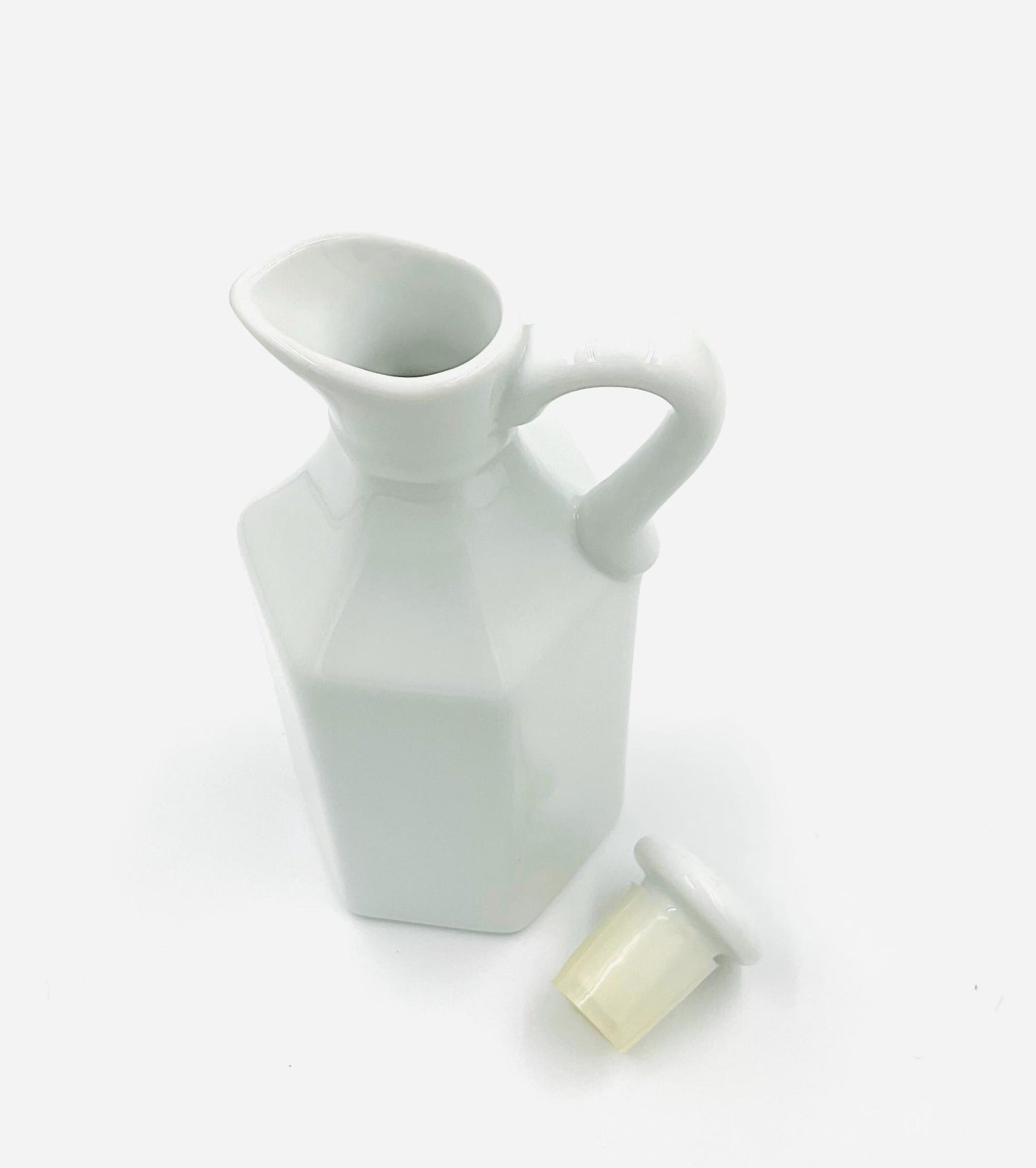 Vintage XCELL White Milk Glass Small Cruet Pitcher with Stopper