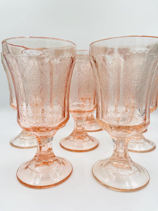 Vintage Indiana Glass Federal Recollection Pink Madrid Goblets