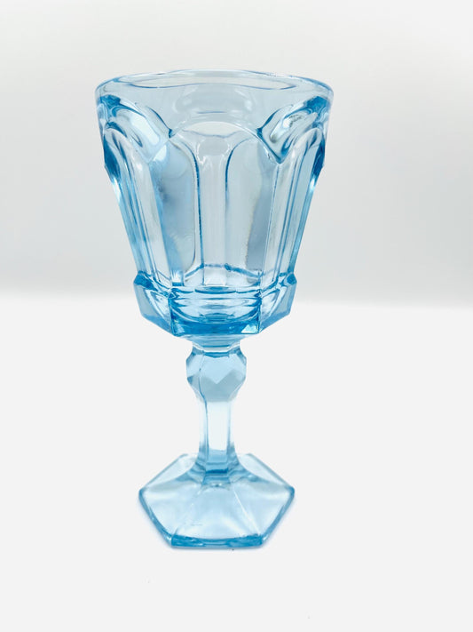 Vintage Fostoria Virginia Blue Pressed Glass Goblets — Set of 5