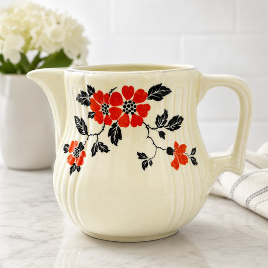 Vintage Hall China Red Poppy Pitcher — 1950s Mid-Century Kitchenware