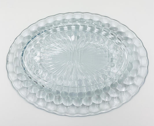 Vintage Anchor Hocking Blue Bubble Glass Oval Serving Platter