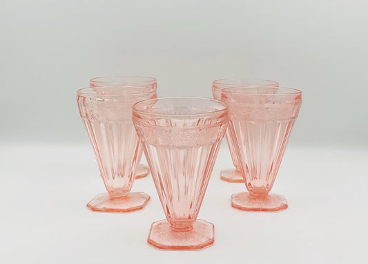 Vintage Jeannette Glass Pink Floral Blossom Square Footed Tumbler
