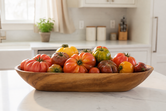 Large Oval Wooden Serving Bowl | Rustic Farmhouse Decor