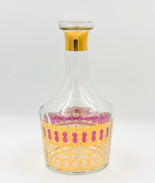 Vintage MCM Culver Cranberry Scroll Glass Decanter No Lid