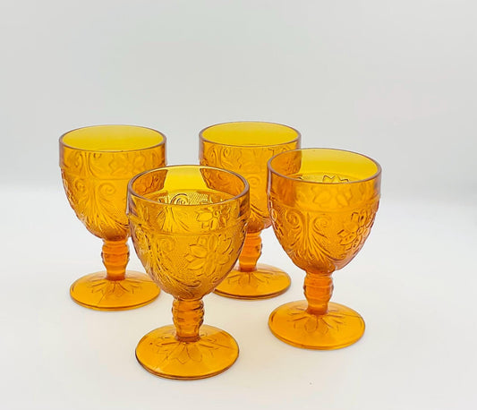 Vintage Tiara Chantilly Daisy Sandwich Amber Indiana Glass Footed Goblet