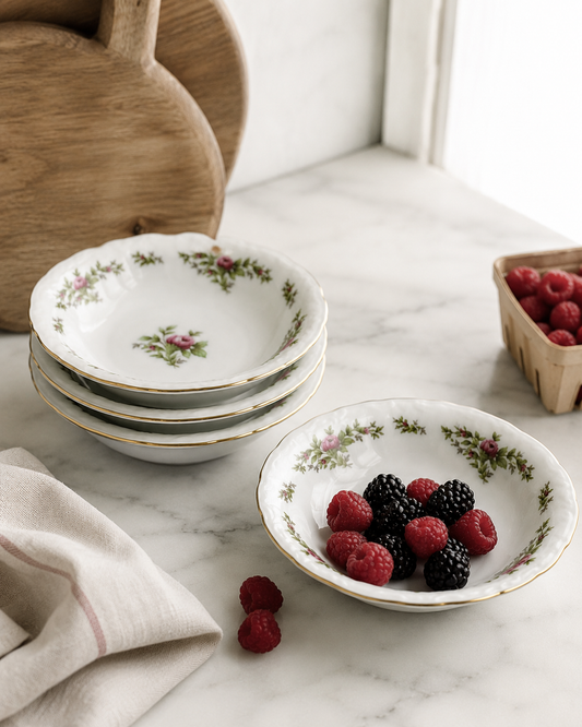Vintage Johann Haviland Moss Rose Fine China Berry Bowls - Set of 4