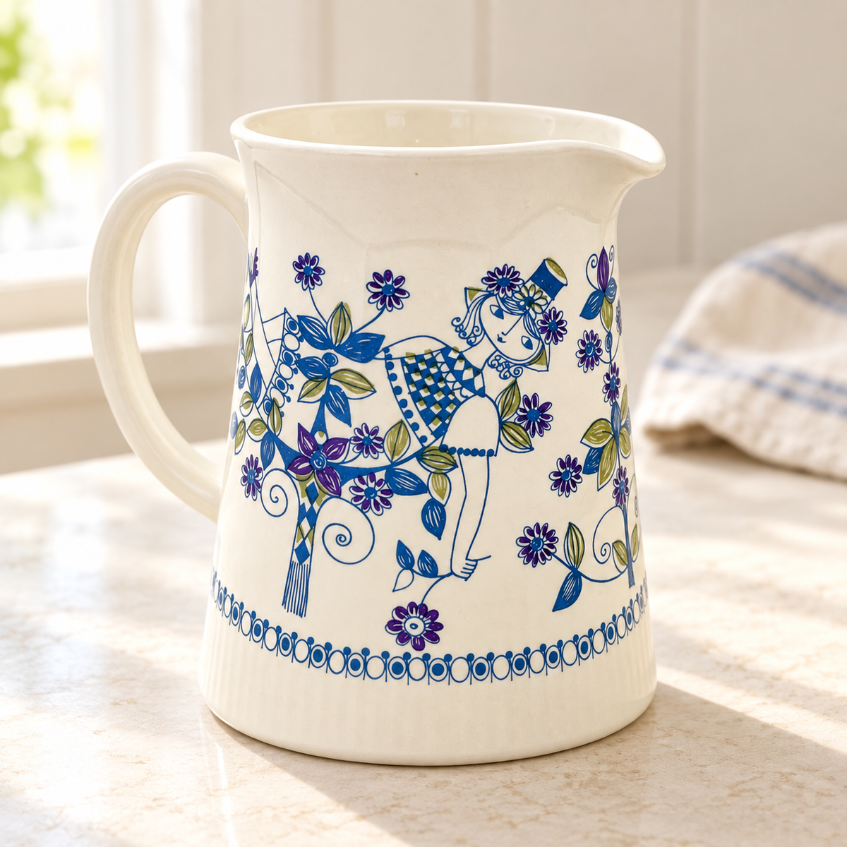 Vintage Figgjo Norway Lotte Pitcher | Turi Design Blue Floral Ceramic Jug