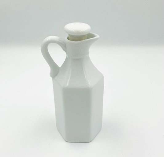 Vintage XCELL White Milk Glass Small Cruet Pitcher with Stopper