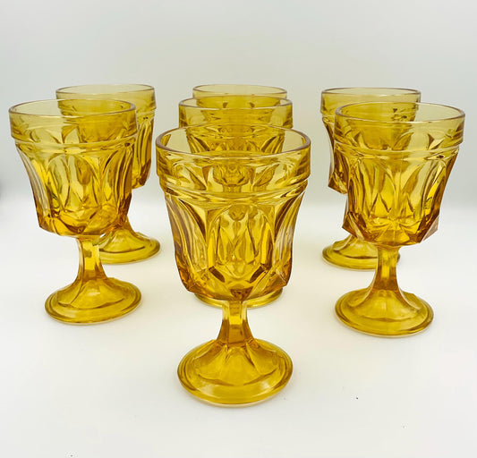Vintage Anchor Hocking Fairfield Amber Footed Goblet