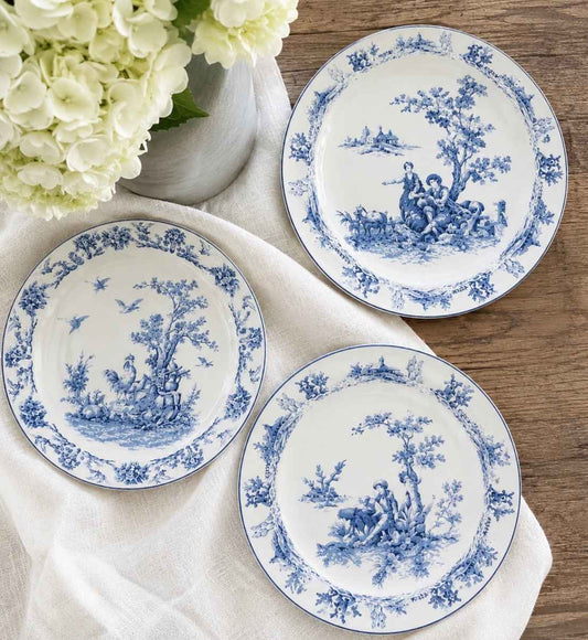 Blue & White Toile Decorative Plates | Set of 3 French Country Wall Plates