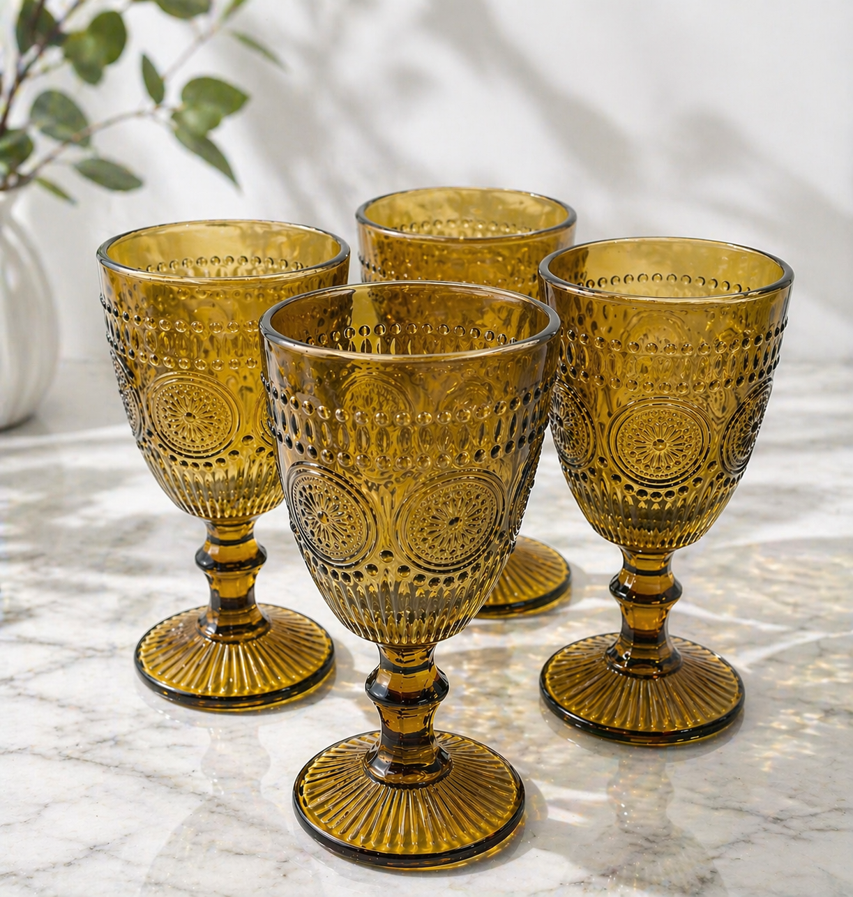 Vintage Robert Stanley Taupe Amber Goblets - Set of 4