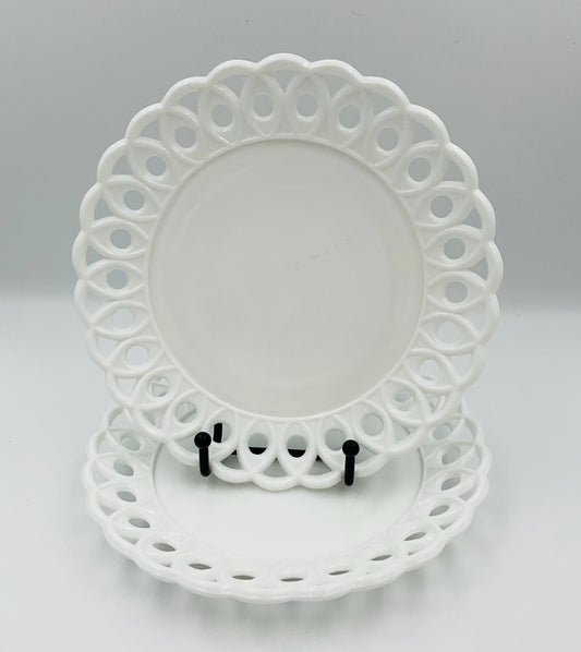 EAPG Milk Glass Plate: Victorian Scroll & Eye, Challinor Taylor Co.