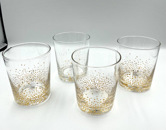 Set of Four Double Old Fashioned Gold Dot Confetti Glasses