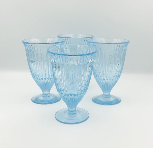 Vintage Light Blue Ribbed Goblets