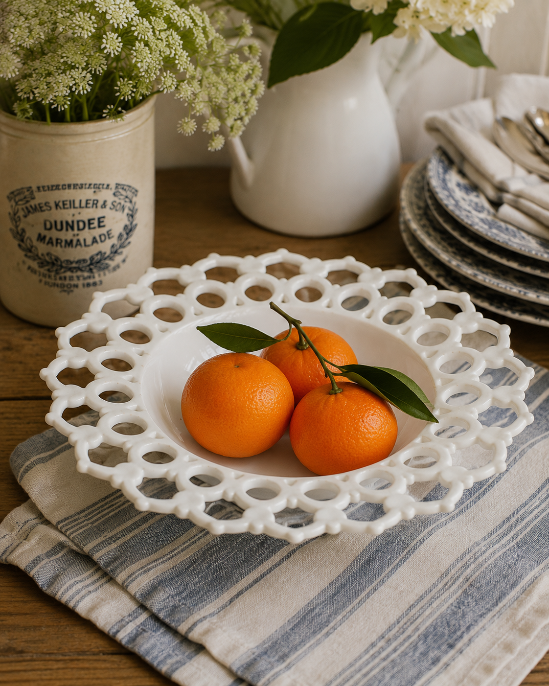 Vintage Milk Glass Footed Lattice Edge Bowl