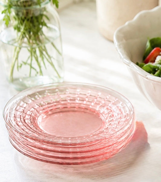 Vintage Anchor Hocking Pink Depression Glass Block Optic Salad Plates – Set of 4