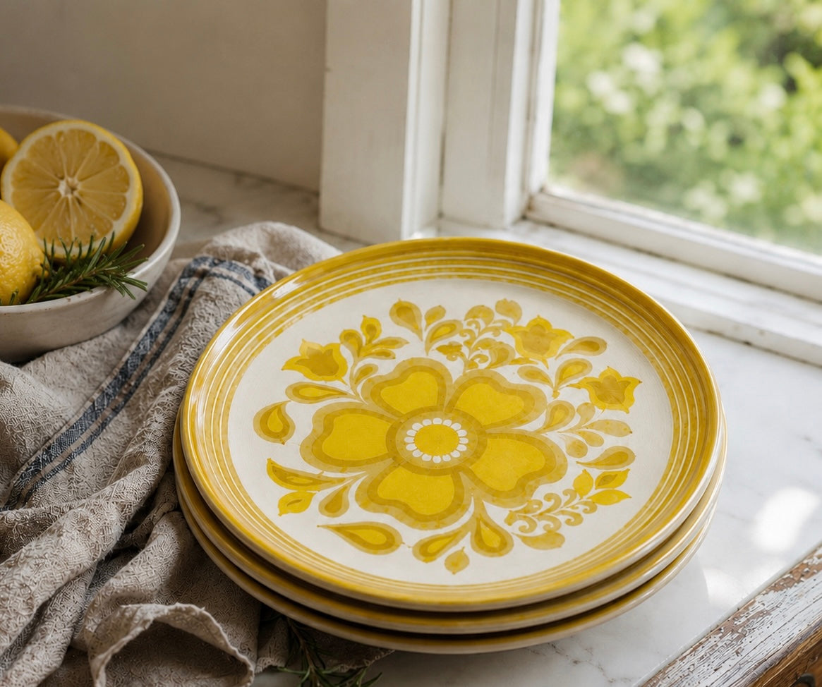 Vintage Royal China Ironstone Damsel Pattern Dinner Plates - Set of 3