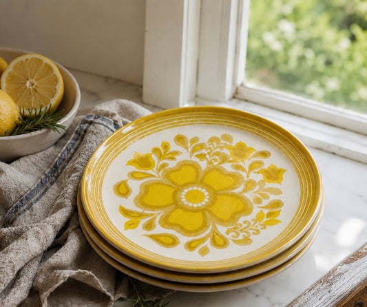 Vintage Royal China Ironstone Damsel Pattern Dinner Plates - Set of 3