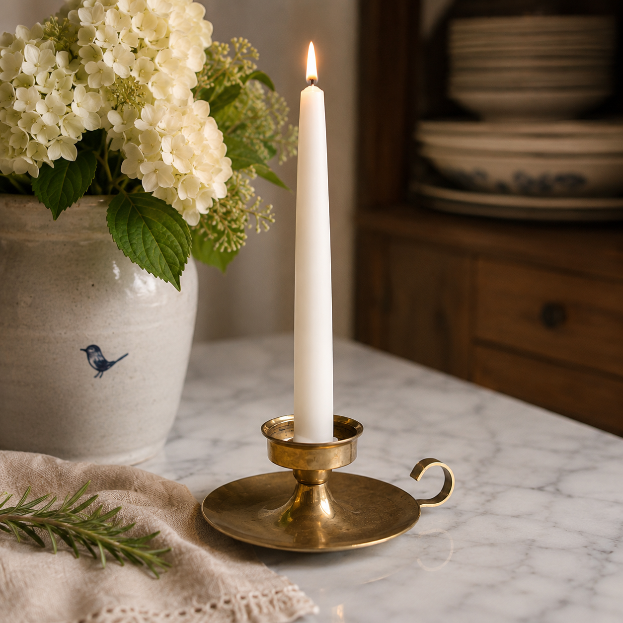 Vintage Solid Brass Chamberstick Candle Holder with Finger Loop Handle