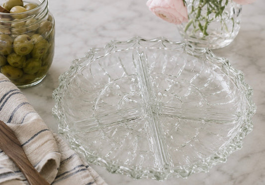 Vintage Indiana Glass Divided Relish Tray | Snack Platter, Candy Dish & Condiment Server