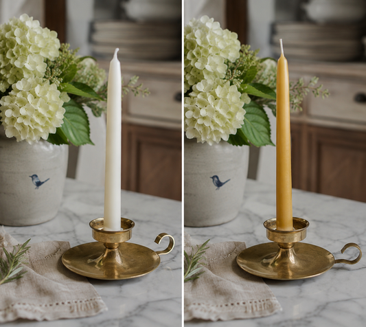 Vintage Solid Brass Chamberstick Candle Holder with Finger Loop Handle