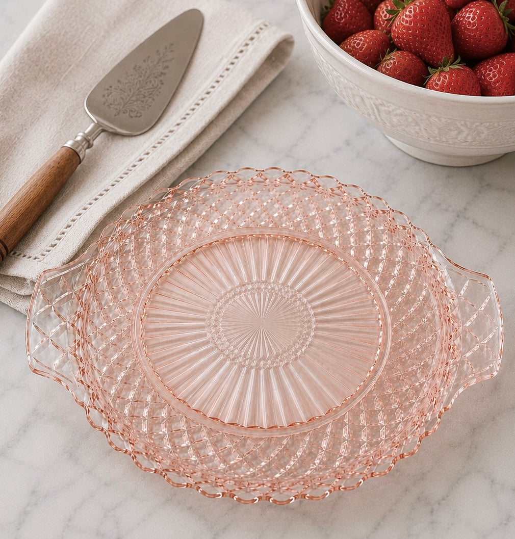 Vintage Anchor Hocking Waterford Waffle Pink Depression Glass Serving Plate