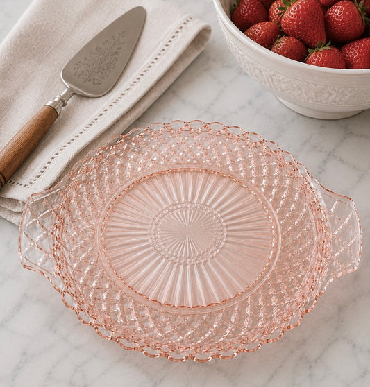 Vintage Anchor Hocking Waterford Waffle Pink Depression Glass Serving Plate