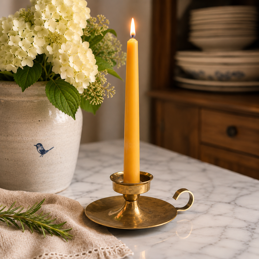 Vintage Solid Brass Chamberstick Candle Holder with Finger Loop Handle