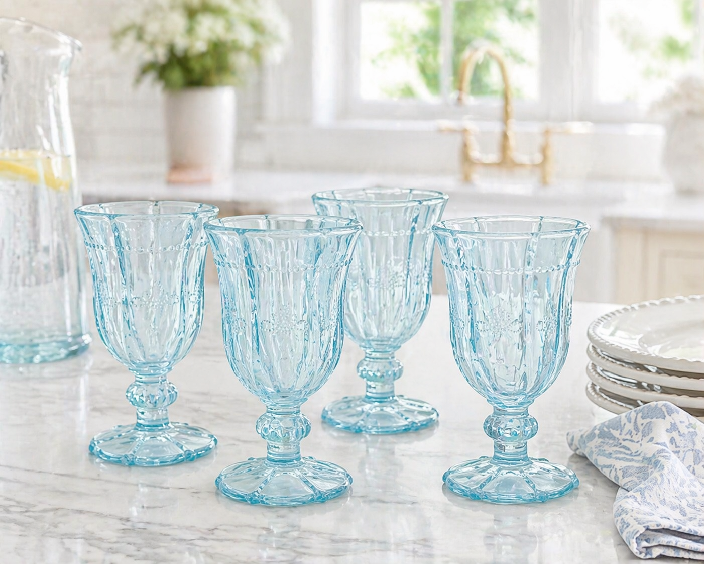 Vintage Debi Lilly Blue Turquoise Goblets — Set of 4