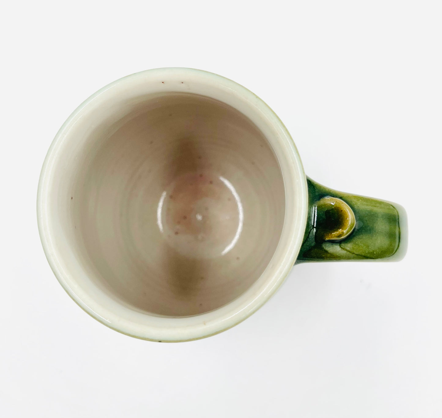 Vintage Handmade Pottery Green Mug with Fish Design