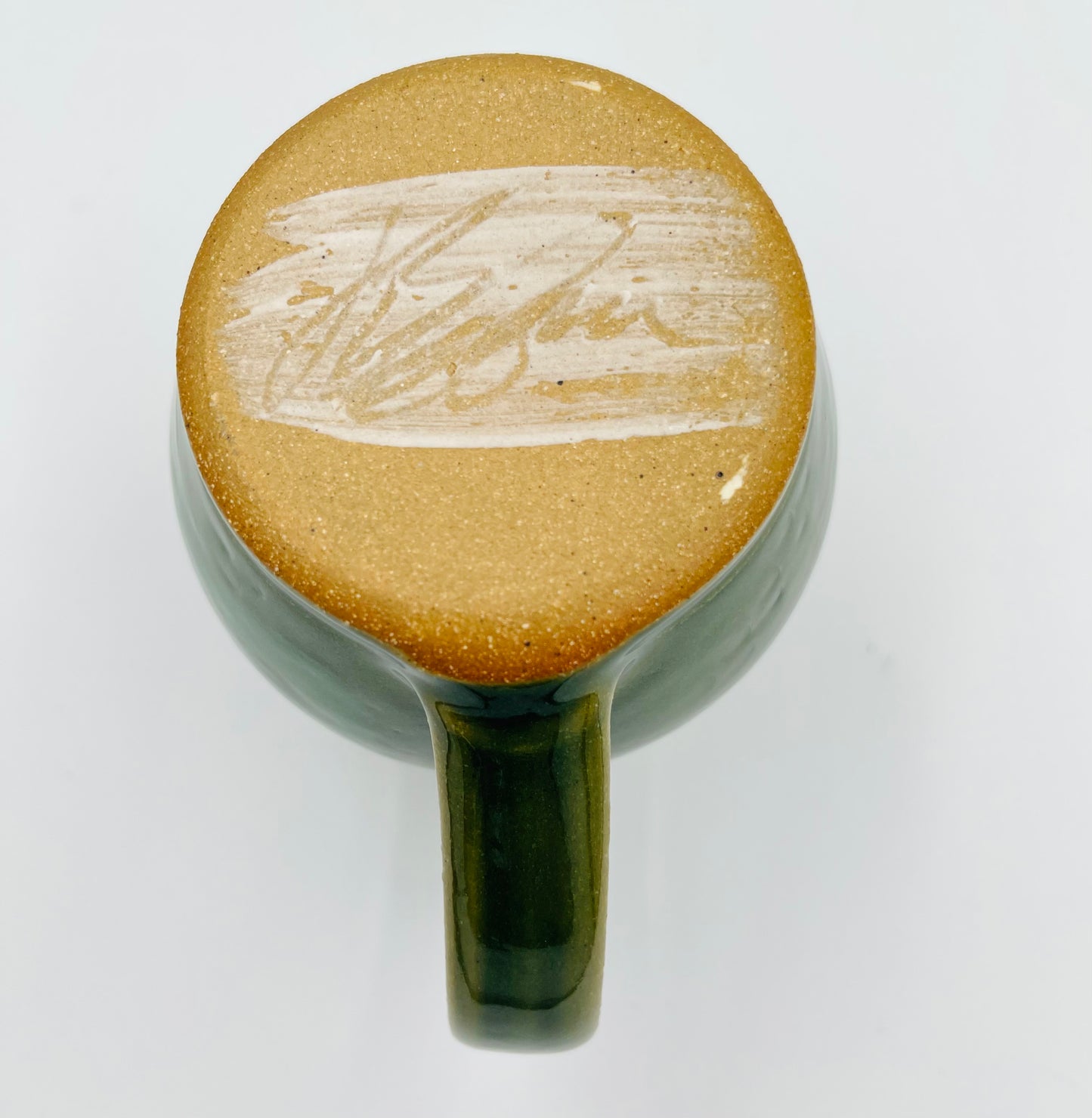 Vintage Handmade Pottery Green Mug with Fish Design