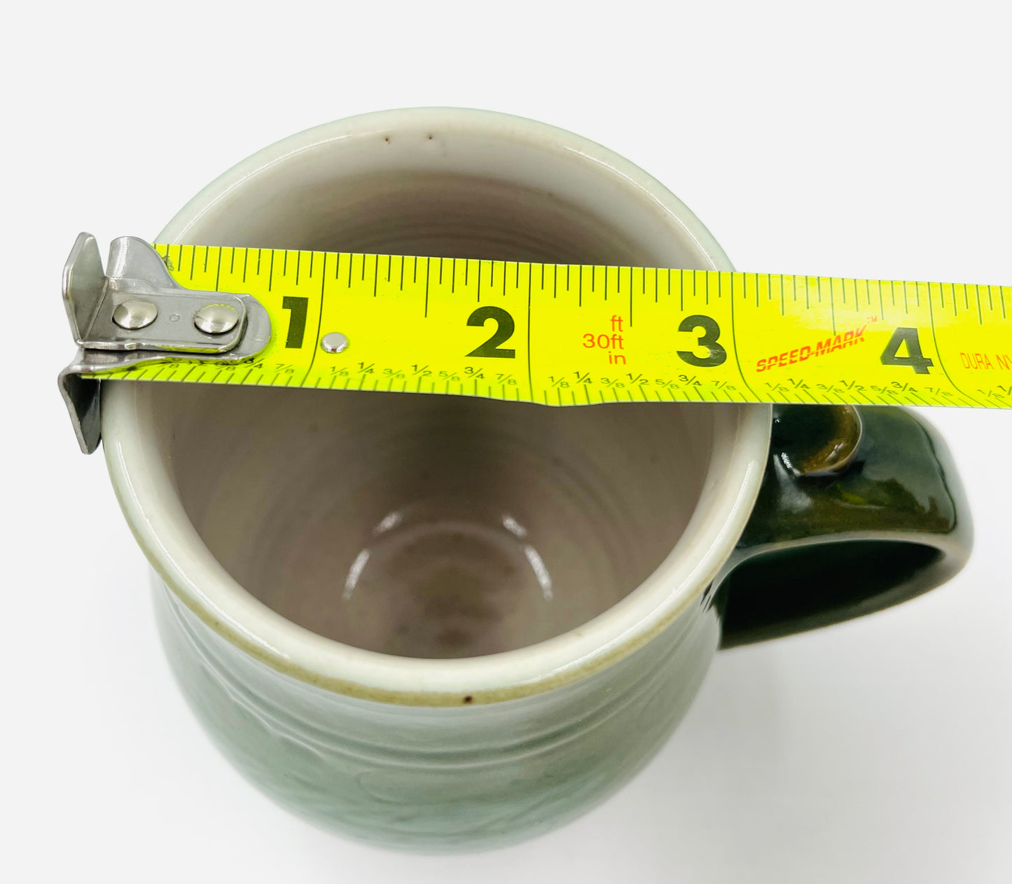 Vintage Handmade Pottery Green Mug with Fish Design