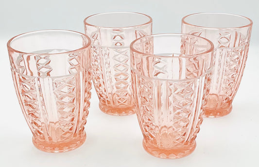 Vintage Anchor Hocking Pink Diamond Pattern Tumbler - Set of 4