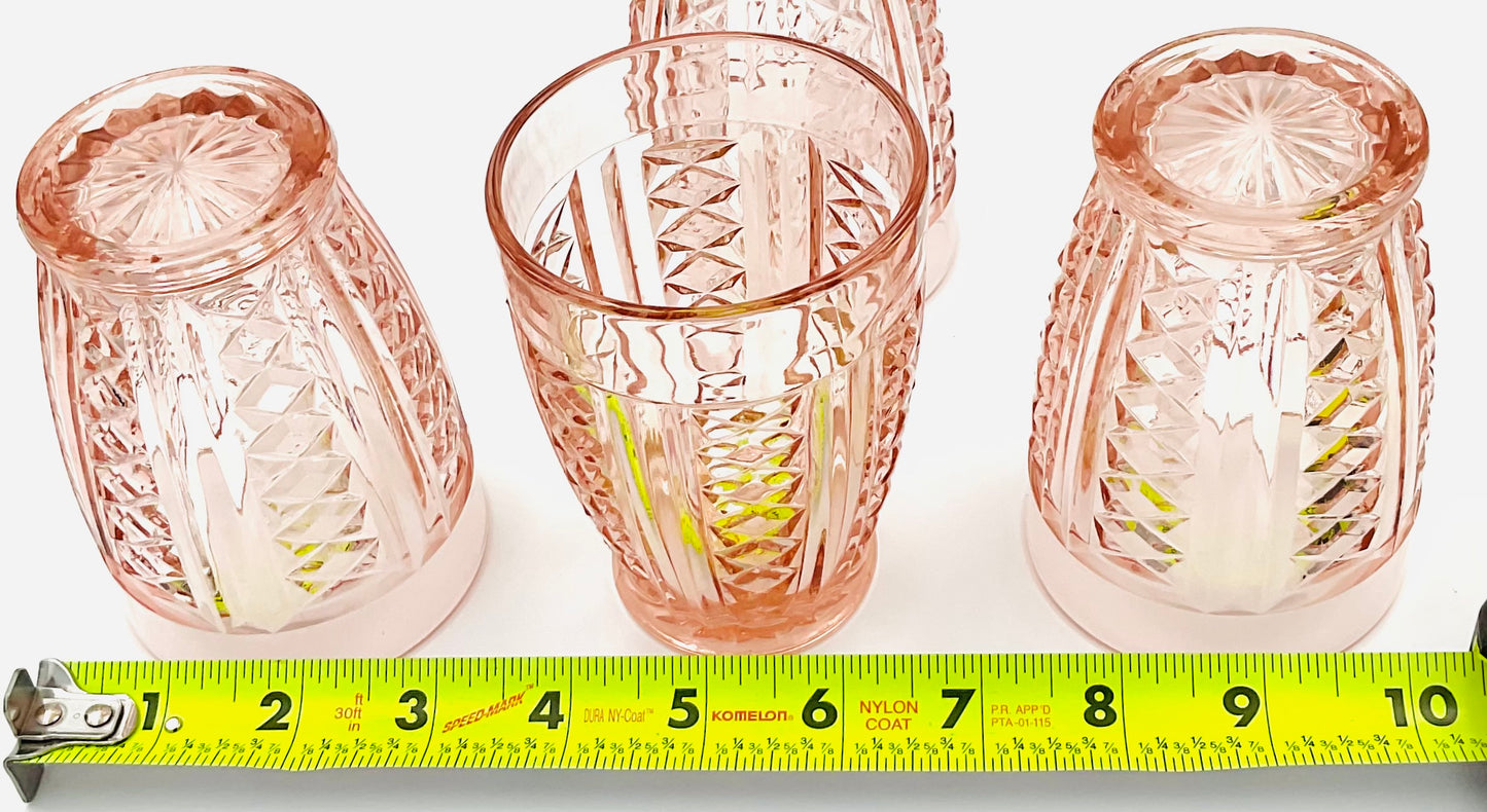 Vintage Anchor Hocking Pink Diamond Pattern Tumbler - Set of 4