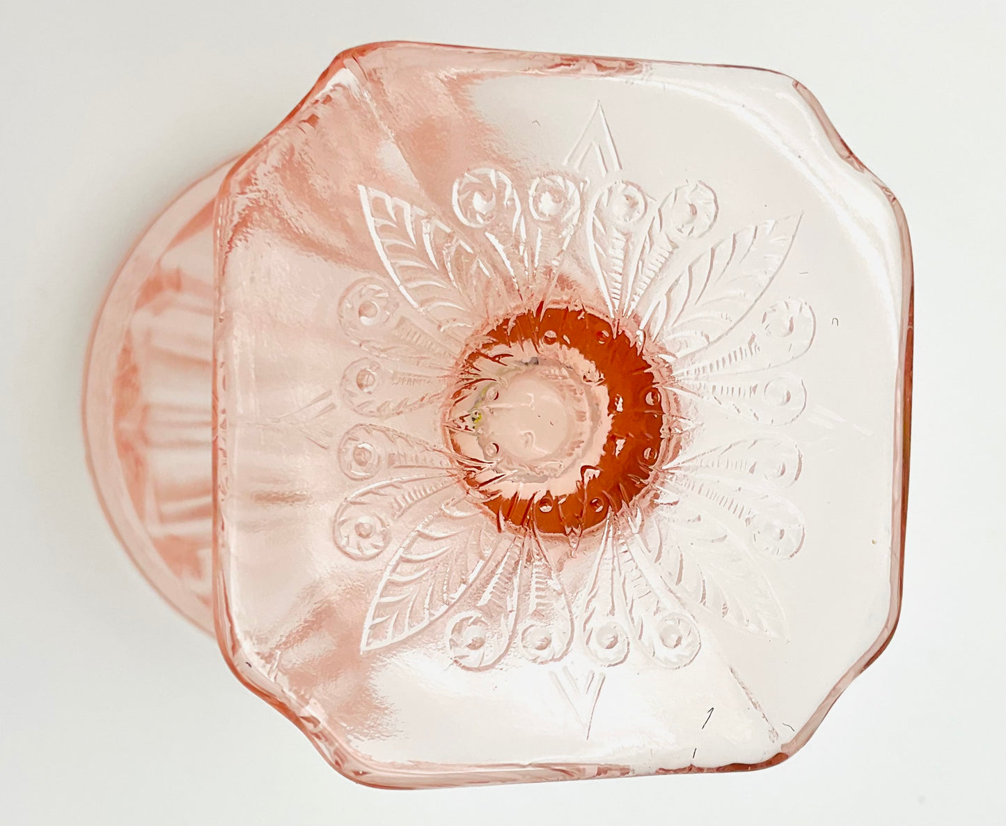 Vintage Jeannette Glass Pink Floral Blossom Square Footed Tumbler - Set of 5