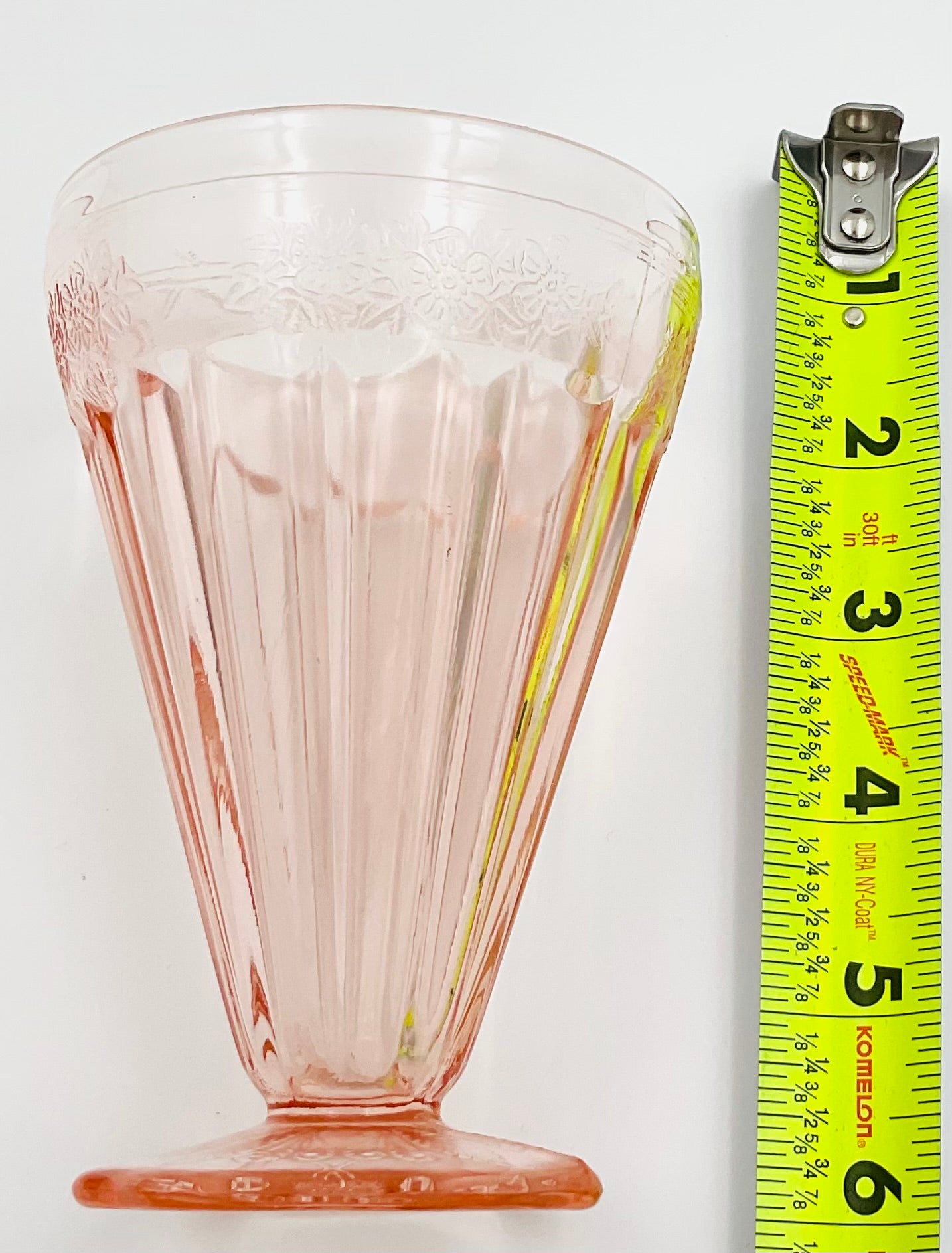 Vintage Jeannette Glass Pink Floral Blossom Square Footed Tumbler - Set of 5