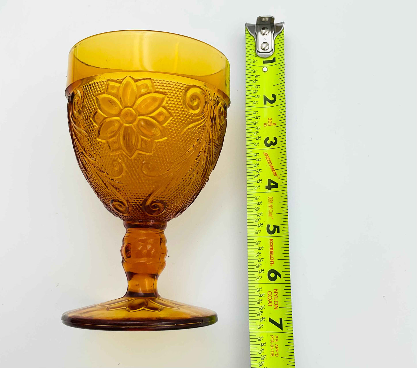 Vintage Tiara Chantilly Daisy Sandwich Amber Indiana Glass Footed Goblets - Set of 2