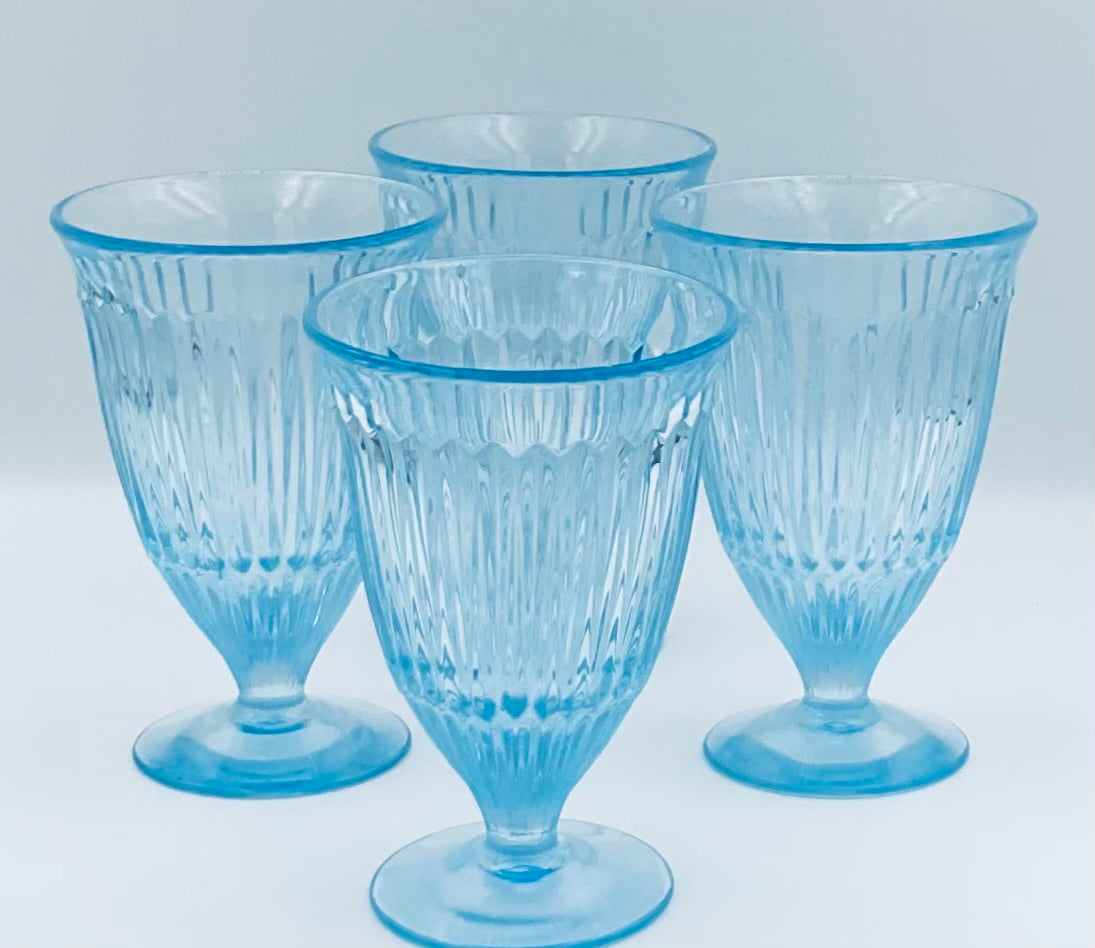 Vintage Fostoria Monet Light Blue Ribbed Goblets - Set of 4
