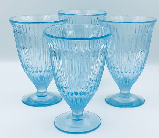 Vintage Fostoria Monet Light Blue Ribbed Goblets - Set of 4