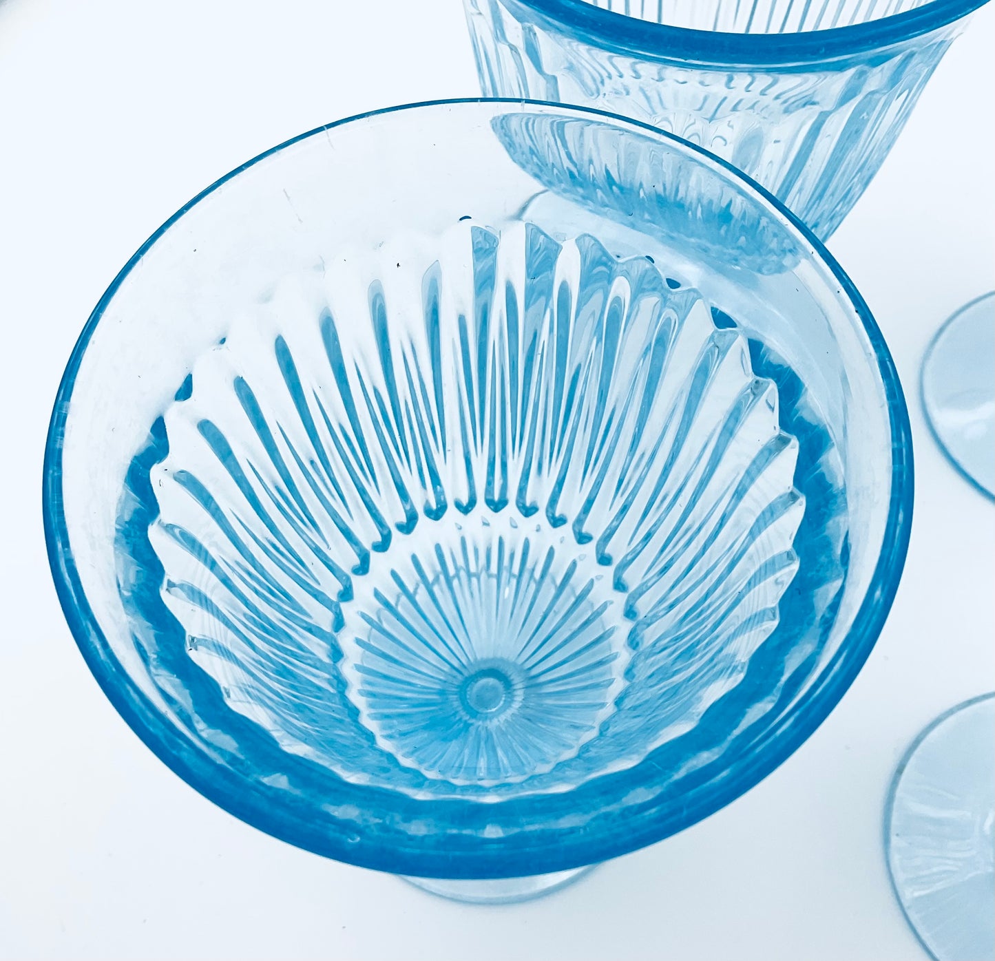 Vintage Fostoria Monet Light Blue Ribbed Goblets - Set of 4
