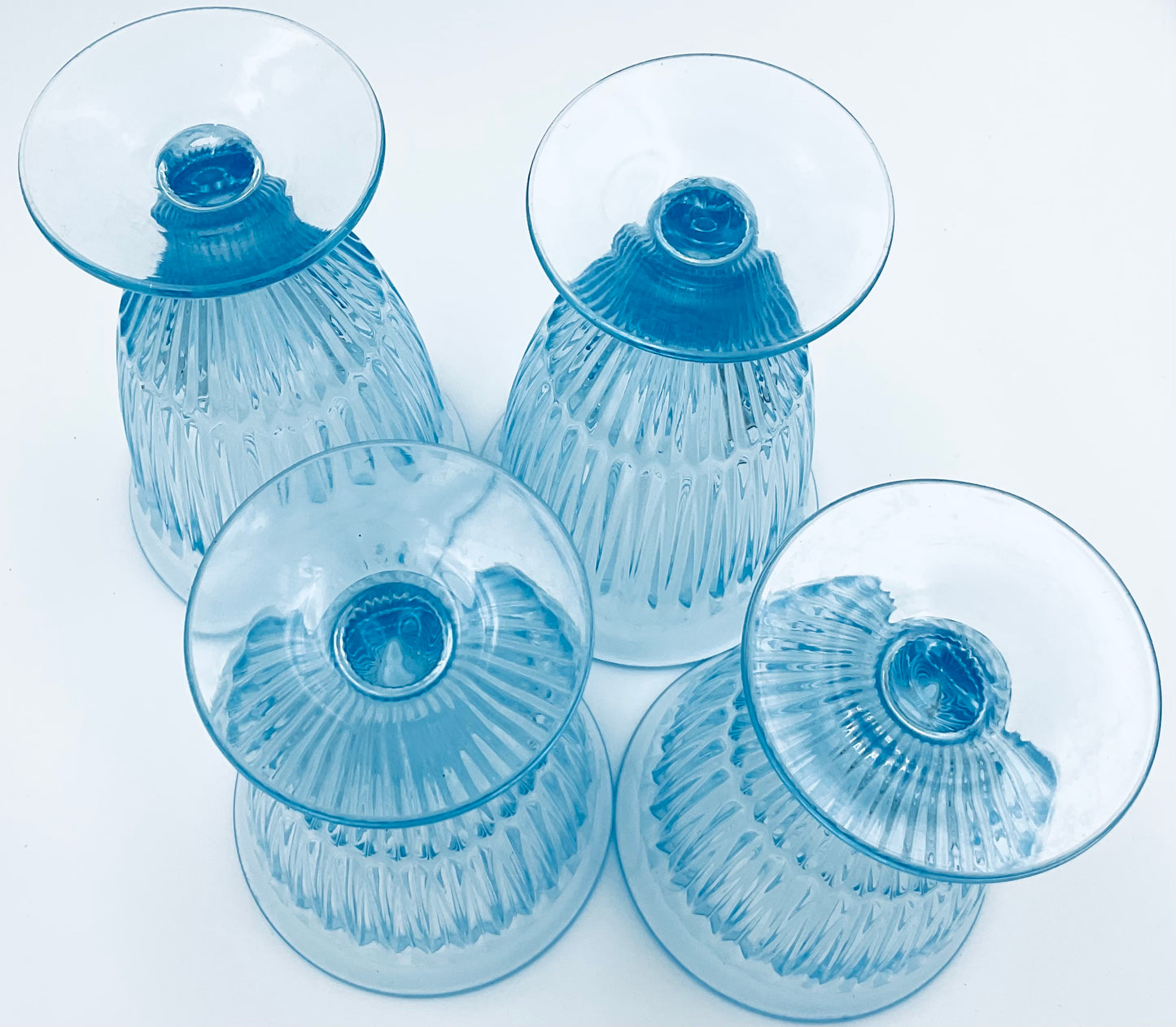 Vintage Fostoria Monet Light Blue Ribbed Goblets - Set of 4