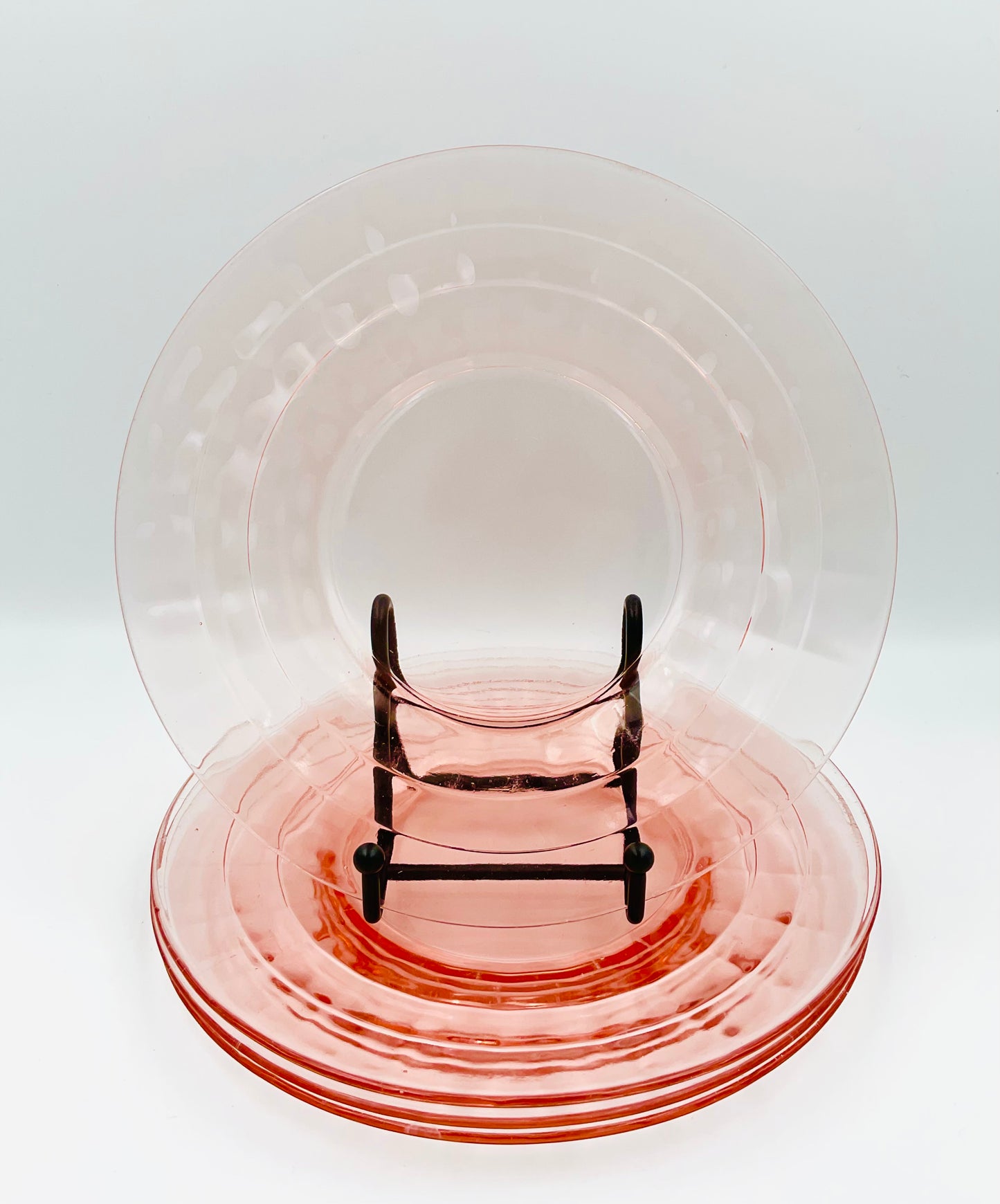 Vintage Anchor Hocking Pink Depression Glass Block Optic Salad Plates – Set of 4